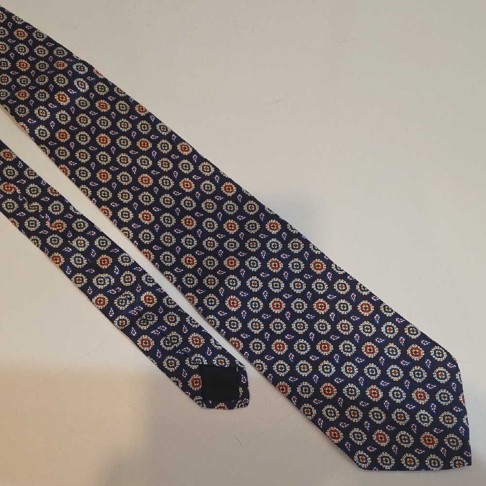 Brooks Brothers Geometric Pattern 58.5" Silk Neck Tie Blue‎ Red Yellow